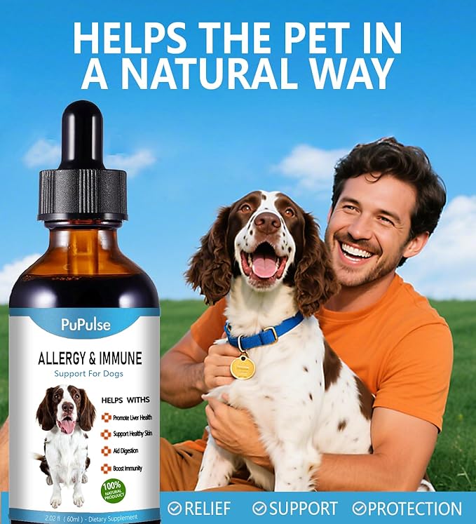 Allergy Relief Drops for Dogs, Allergy and Immune, Immune Support Supplement, Dog Supplement, Natural Pet Supplement for Dog Allergy Relief with Turmeric & Milk Thistle - 2 oz