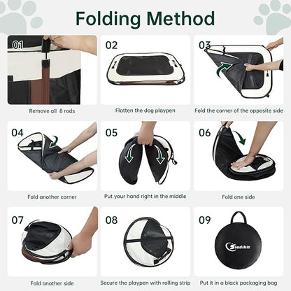 Dog Playpen,Cat Pet Puppy Pen,Portable Playpens for Dogs Indoor Outdoor Travel Camping Use,Foldable Dog Kennel Tent Crate for Rabbit Small Animals with Carrying Case (Brown, Small)