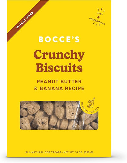 Bocce's Bakery Oven Baked PB & Banana Recipe Treats for Dogs, Wheat-Free Dog Treats, Made with Real Ingredients, Baked in The USA, Natural Peanut Butter & Banana Biscuits, 14 oz