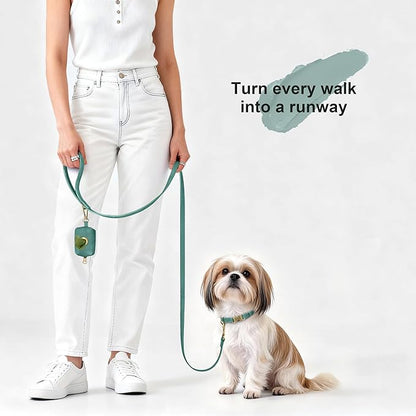 Didog Soft PU Leather Dog Collar, Stylish Quick Released Dog Collars for Small Dogs, Easy Clean Adjustable Pet Collar for Daily Walking, Green, S Fit 10-15" Neck