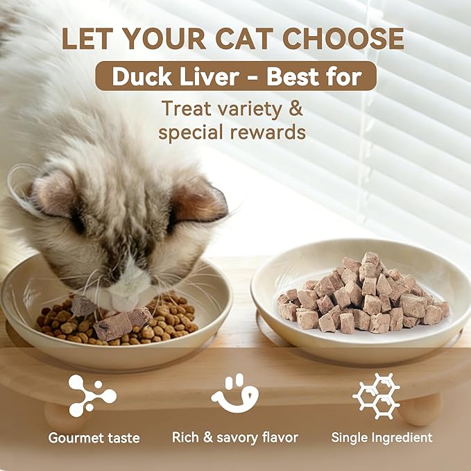 Freeze-Dried Duck Livers Cat Treats 2oz – Single Ingredient, Grain-Free, Gluten-Free, Filler-Free Freeze Dried Food Toppers