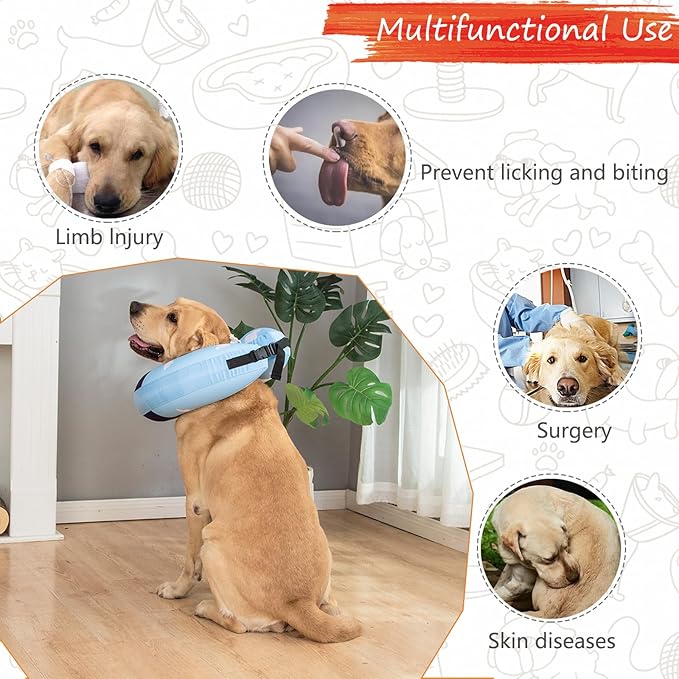 Inflatable Dog Cone Collar,Waterproof Soft Dog Donut Cone for Large Medium Small Dogs Cats, Recovery Pet E-Collar Alternatives After Surgery (Suit Blue, Small)