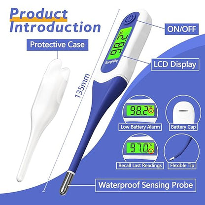 8s Fast Reading Oral Thermometer for Kids and Adults, Baby Digital Thermometer with 3 Color Backlit and Fever Alarm Medical FDA Basal Thermometer for Oral, Rectal, Underarm