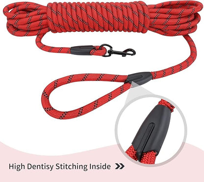 Long Dog Leash for Training 50Ft-Reflective Nylon Rope with Swivel Hook-Recall Agility Lead for Large Small Medium Dogs Outside Walking Hiking-Red Diam 1/2"
