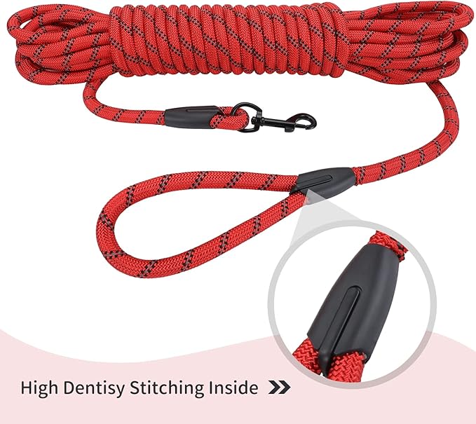 Long Dog Leash for Training 15Ft-Reflective Nylon Rope with Swivel Hook-Recall Agility Lead for Large Small Medium Dogs Outside Walking Hiking-Red