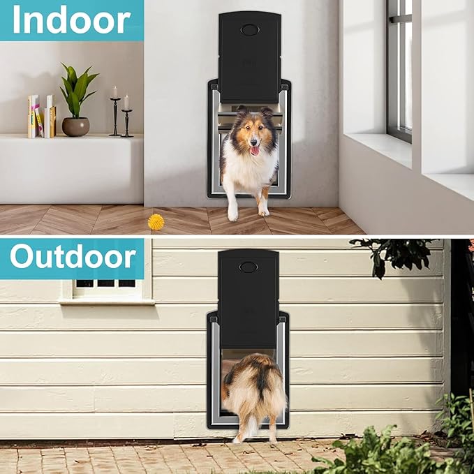 ClawJaw Dog Door for Exterior Wall, Metal Frame and Telescopic Tunnel Pet Door, Double-Sided Wind Deflector and Magnetic Flaps, Easy to Install, Black (Pets Up to 110 Lb)-Large
