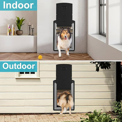 ClawJaw Dog Door for Exterior Wall, Metal Frame and Telescopic Tunnel Pet Door, Double-Sided Wind Deflector and Magnetic Flaps, Easy to Install, Black (Pets Up to 110 Lb)-Large