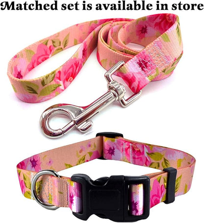 Mihqy Dog Collar with Bohemia Floral Tribal Geometric Patterns - Soft Ethnic Style Collar Adjustable for Small Medium Large Dogs（ Pink Rose, M ）