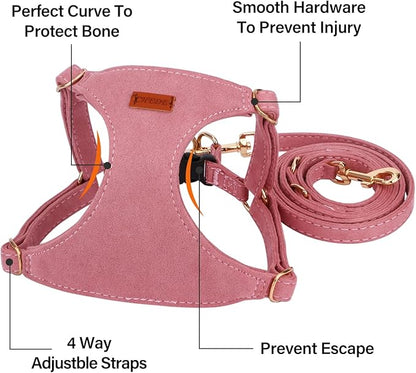 CHEDE No Pull Puppy Harness and Multifunction Dog Leash Set- 8 Colors Soft Adjustable No Choke Escape Proof Cute,Lightweight Pet Vest Harness for Small and Medium Dog (S, Antique Pink)