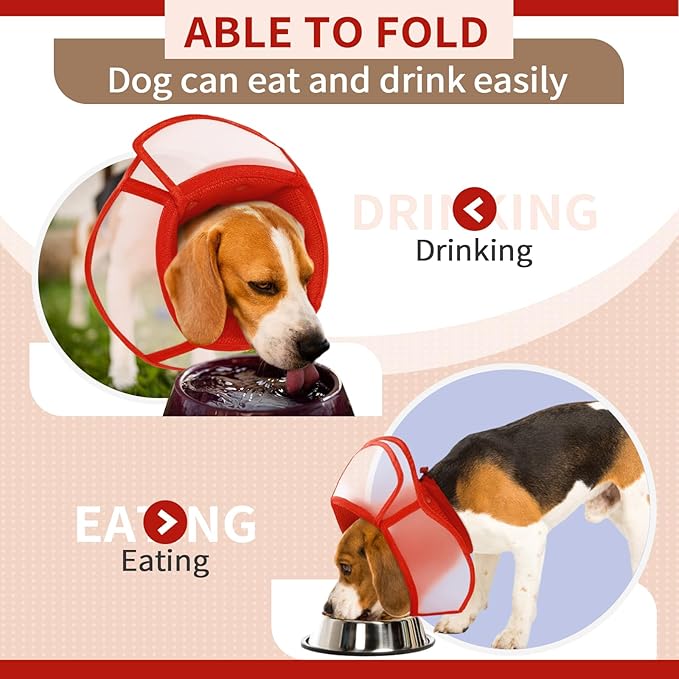 Allroaring Dog Cone Collar After Surgery, Soft Dog Cones for Large Dogs, Breathable Pet Elizabethan Collar Dogs Recovery Cone to Stop Licking Protective Wound Lightweight E-Collar, Red XL