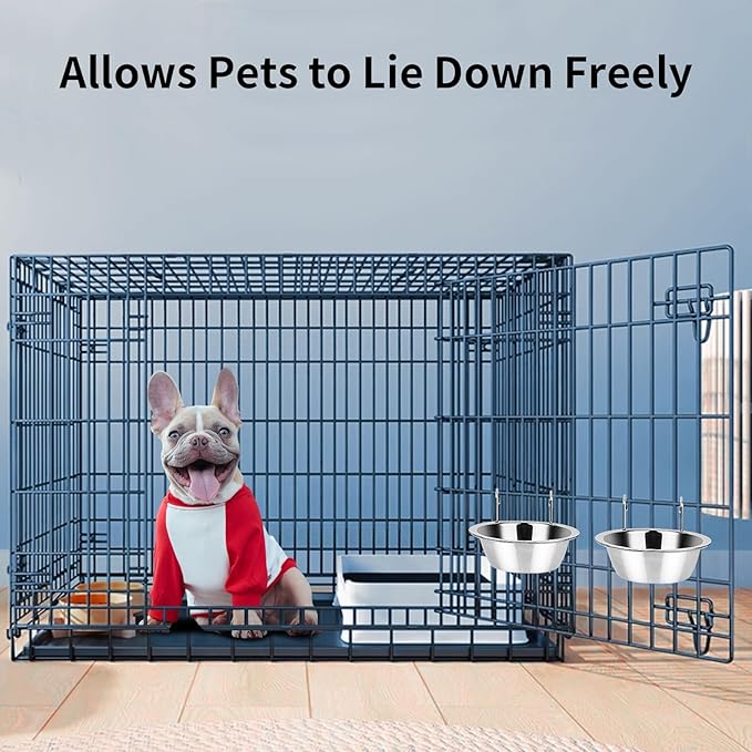 Fri4Free 2PCS Kennel Water Bowl Hanging, Stainless Steel Puppy Bowls for Small Dog Cage, Kennel, Crate, Catio Accessories, Dog Crate Water Bowl Dish Feeder Food Holder No Spill (20oz/2.5cups)