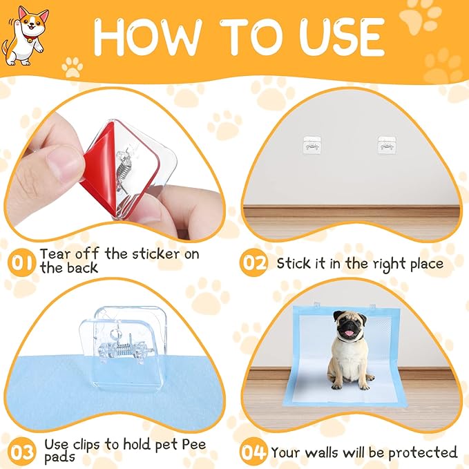 Yalikop 12 Pcs Wall Pee Pad Holder Dog Potty Training Pad Sticky Wall Clip Transparent Adhesive Clips with 6 Pcs Strong Adhesive(Clear)