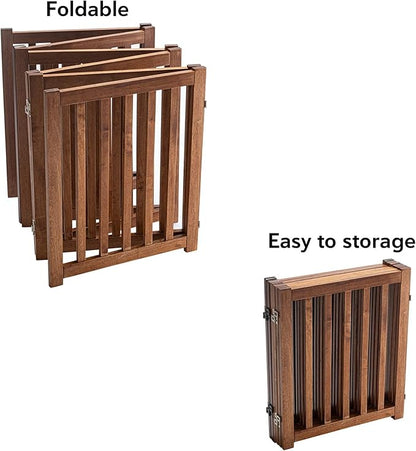 LZRS 6-Panel Extra-Wide Freestanding Wooden Dog Gate Indoor – 24”High Foldable Safety Pet Barrier for Doorways, Hallways, Kitchens, and Long Staircases, Durable Design fit Small to Medium Dogs, Oak