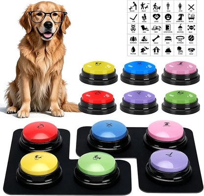 Dog Buttons for Communication, 6 Pcs Dog Talking Button Set, 30s Voice Recording Speaking Button Pet Speech Training Buzzers with 30 Scene Stickers and Waterproof Anti-Slip Mat for Animal Training