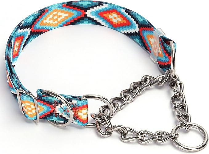Martingale Dog Collar with Chain, No Pull Slip Cinch Choker Choke Collar Western Boho Aztec Duty Dog Collar for Medium Large Extra Large Pet Dogs,Western M