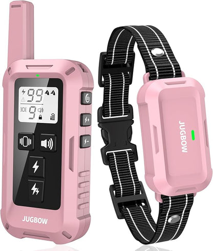 Jugbow Dog Shock Collar - 4200FT Dog Training Collar with Remote, IPX7 Waterproof Electric Collar with 4 Training Modes, Security Lock, Rechargeable e-Collar for Dogs 10-120lbs(Pink)