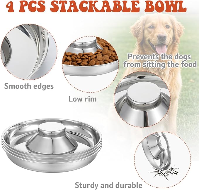 4 Pcs Stainless Steel Puppy Weaning Bowls, Cat Bowls for Food Water, Multiple Puppies Feeder Whelping Dishes, Litter Feeding Station Pans for Small Dogs Cats Eating at Same Time