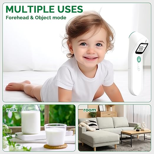 Greetmed No Touch Forehead Digital Thermometer for Adults, Kids with Fever Alarm, 1s Instant Reading Large LCD Display, Multi-Mode Object Temperature (Batteries Included)
