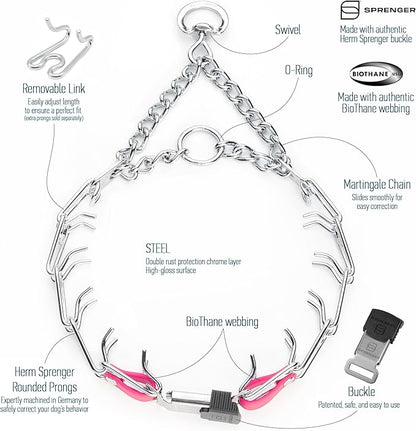 Herm Sprenger Chrome Plated Steel Dog Collar with Quick Release ClicLock Buckle and Biothane Insert Training Collar for Dogs Made in Germany (Passionfruit Pink, 23in x 3.2mm(Neck Size up to19-20in))