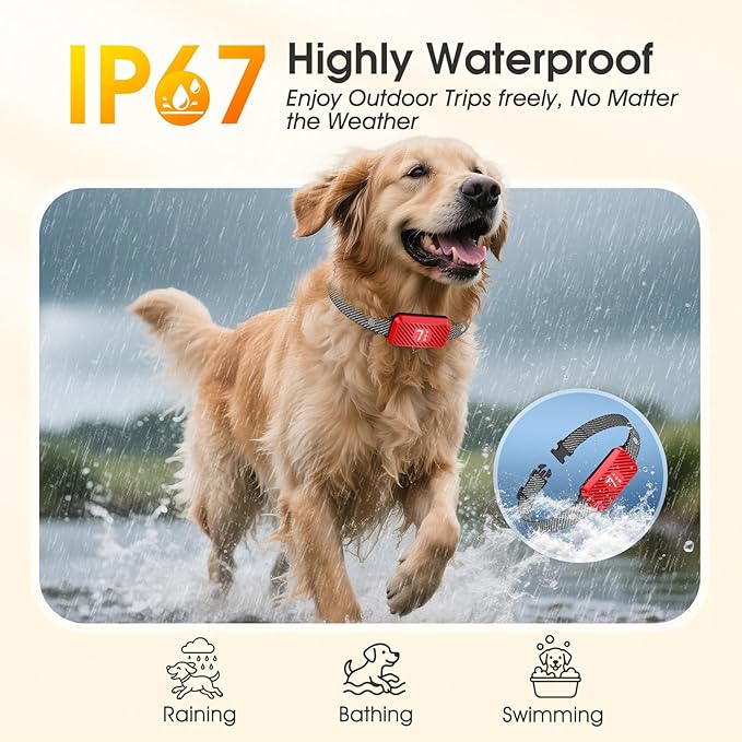 Dog Bark Collar for Large Medium Small Dogs, Effective No-Bark Collar, Smart Barking Collar, Rechargeable Bark Collar with 7 Sensitivity, 3 Modes, Waterproof, Red