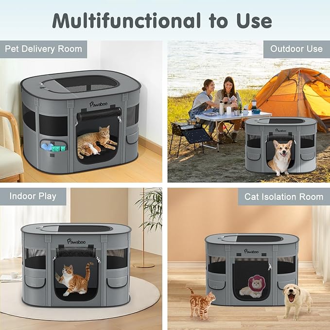 Dog Playpen, Portable Pet Cat PlayPen, 600D Oxford Dog Kennel Tent Crate, Waterproof&Breathable, Indoor Outdoor Travel Camping for Medium/Large Breed with Carrying Case+Folding Bowl(M), Charcoal Gray