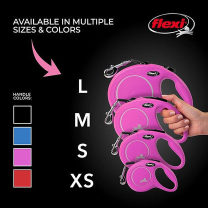 FLEXI® Classic XS Cord Retractable Dog Leash (Pink)-10 ft for Extra Small, Tiny Dogs up to 18 lbs| Ultra Compact Pocket-Size, 3-Finger Grip, German Quality| Tangle-Free, One-Hand Brake, Pause & Lock