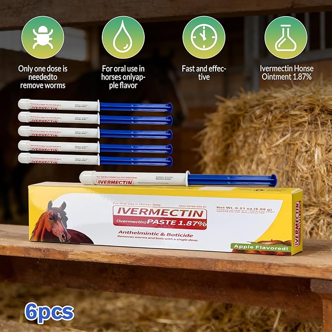 Horse Paste Apple Flavored Oral Paste Gel for Equine Use, Horse Paste Dewormer 6-Pack