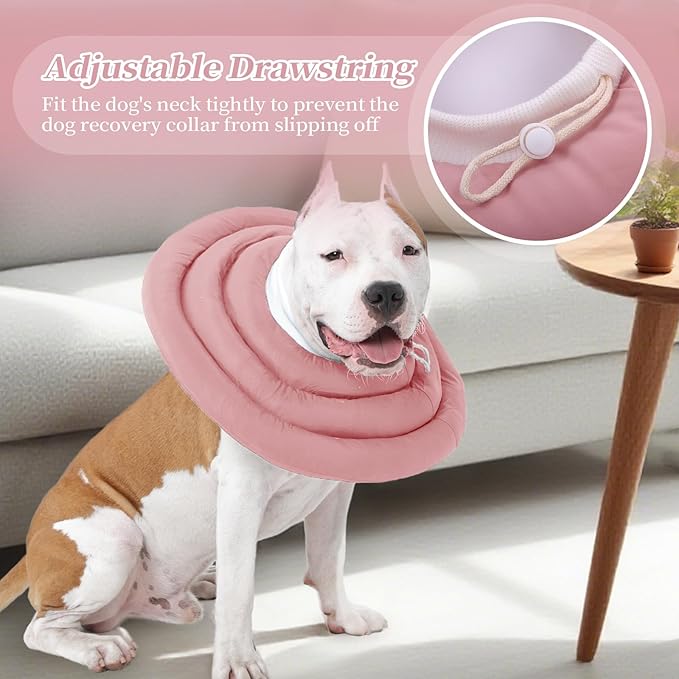 IDOMIK Dog Recovery Collar, Waterproof Soft Dog Cone After Surgery, Comfy Protective Elizabethan Collar Alternative for Dogs Cats, Adjustable Pet Neck Donut Cone Anti-Licking Biting Wounds,Pink,S