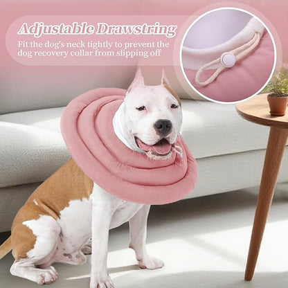 IDOMIK Dog Recovery Collar, Waterproof Soft Dog Cone After Surgery, Comfy Protective Elizabethan Collar Alternative for Dogs Cats, Adjustable Pet Neck Donut Cone Anti-Licking Biting Wounds,Pink,XL