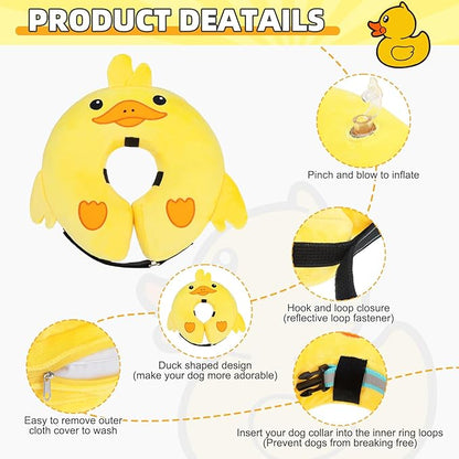 KOOLTAIL Inflatable Dog Cone Collar, Soft Donut E Collar for Dogs After Surgery to Stop Licking Enhanced Alternative, Blow Up Pet Neck Pillow Recovery Adjustable Cone for Dog Cat, Upgrade Size, Duck L