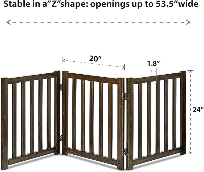 LZRS 3-Panel Wooden Free Standing Foldable Dog Gate Indoor – 24" High,Step-Over Safety Pet Gate for Doorways, Stairs, Hallways, Indoor Dog Barrier for Small to Medium Dogs & Puppies, Walnut