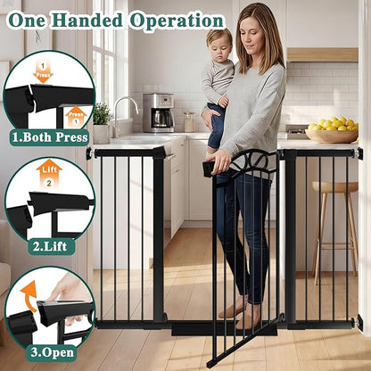 Fairy Baby 62.6"-65.3" Extra Wide Baby Gate with Door, 63 64 65 Inches Walk THR Baby Gates for Stairs Pressure Mounted no Drill, Indoor Tension Metal Child Pet Dog Safety Gate for Kids, Black