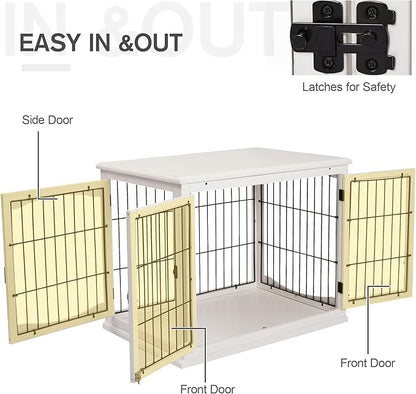 PawHut Dog Crate Furniture, 32" Small Dog Cage End Table with 2 Doors, Lockable Door, Puppy Kennel Indoor, White