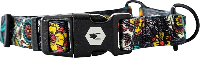 Wolfgang Heavy Duty Martingale Dog Collar with Quick Release Nylon Buckle for Walking & Training, LosMuertos Print, Extra Large