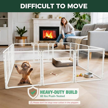 FXW AuraSpace Pro Acrylic & Wire Mesh Indoor Dog Playpen, 24" Height 12 Panels Metal Dog Pen for Puppies & Small Dogs, White│Patented