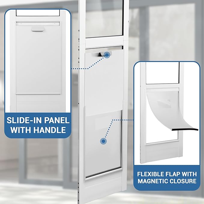 Dog Door for Sliding Glass Door - Large Doggy Door for Sliding Door Dog Door Insert - 78 3/8 Inch to 82 1/2 Inch Height Adjustable Pet Door with Lock - Openning Size: 11" W x 15.7" H