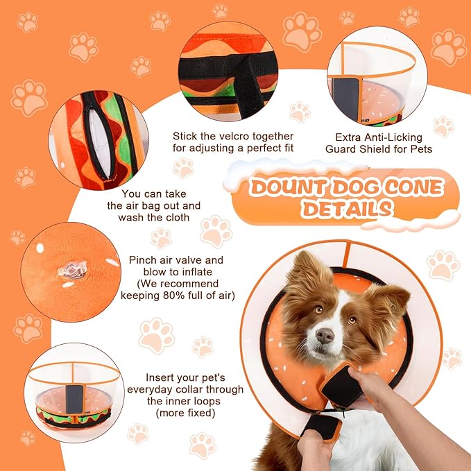 Inflatable Dog Cone Collar with Detachable Enhanced Anti-Licking Shield, Soft Neck Donut Collar for Dogs After Surgery, Adjustable Dog Cone Alternative for Large Medium Small Dogs & Cats