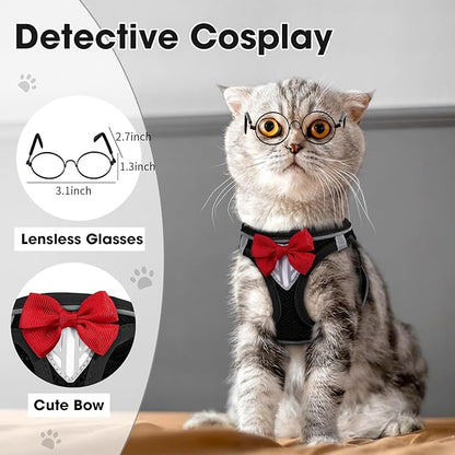 Cat Vest Harness and Leash Set for Walking Escape Proof, Adjustable Kitten Harness Breathable Mesh with Reflective Strips Harness for Kitty Puppy Bunny (Black,XS)