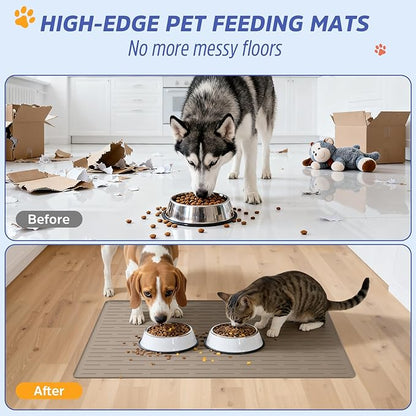 Large Dog Mats for Food and Water, 40"x30" Waterproof Pet Food Mats for Floor Nonslip Silicone Bowl Mats with Raised Edges