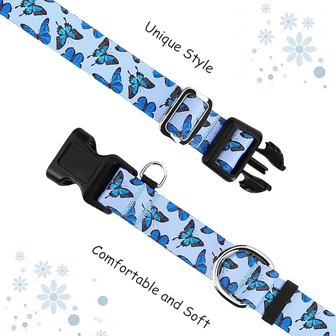 Martingale Collar for Dogs with Buckle Nylon Slip No Pull Training Dog Collars (Blue Butterfly, XSmall)