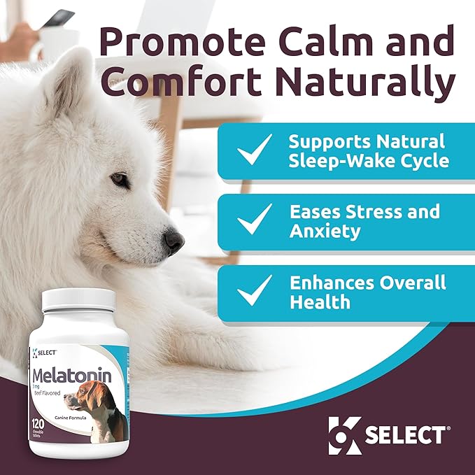 K9 Select Melatonin for Dogs - Composure Dog Calming Chews - Dog Melatonin for Sleep - Reduce Stress Helps Composure Calming Treats for Small Dogs - 3 mg, 120 Beef Flavored Chewable Tablets