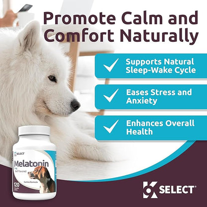 K9 Select Melatonin for Dogs - Composure Dog Calming Chews - Dog Melatonin for Sleep - Reduce Stress Helps Composure Calming Treats for Small Dogs - 3 mg, 120 Beef Flavored Chewable Tablets