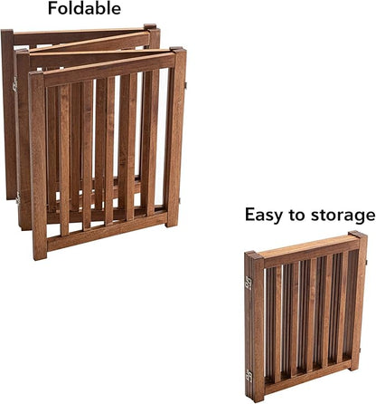 LZRS 4-Panel Wooden Free Standing Foldable Dog Gate Indoor – 24" High, Extra Wide Step-Over Safety Pet Gate for Doorways, Stairs, Hallways, Large Spaces & Playpen for Puppies Indoor Use, Oak