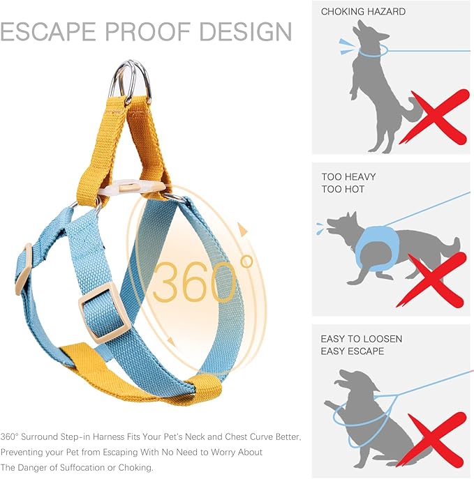 No Pull Dog Harness and Leash Set, Dog Collar, Step in Dog Halter Harness with Poop Bag Holder, Adjustable Lightweight Cotton Straps Suitable for Small Medium Large Dogs Outdoor Walking Running Hiking