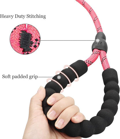 TagME 6ft Slip Dog Lead, No Pull Reflective Training Leash with Padded Handle, Professional Rope P-Leash for Small Medium Large Dogs, Heavy Duty Correction Lead for Walking & Training (Pink)