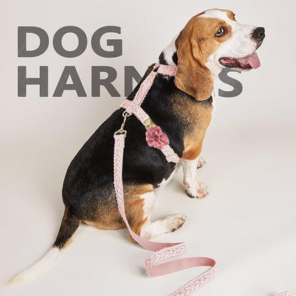 Pink Big Dog Harness Set Lightweight Pet Wedding Birthday Party Harness with Leash & Handle for Medium Large Dogs L