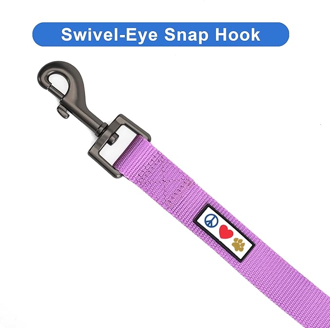 Pawtitas Solid 6 ft Orchid Dog Leash M/L Custom Name and Phone Embroidery Strong Nylon Leash for Medium and Large Breeds