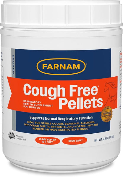 Farnam Cough Free Horse Supplement Pellets, Respiratory Support for Seasonal Allergies, Stable Cough, Lung Support Supplement, Show Safe, Herbal Formula, 2.5 lbs, 70-Day Supply