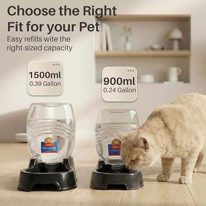 Flexzion Automatic Gravity Pet Waterer for Cat & Dog - Non-Skid & Easy-Clean Auto Replenish Water Dispenser Drinking Bowl (3/8 Gallon / 1.5L), Black