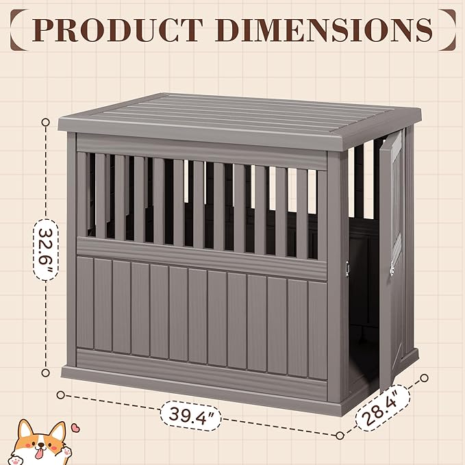 Fancyango 40-Inch Heavy Duty Dog Crate Furniture Lockable Indoor Outdoor Kennel & End Table for Small/Large Dogs Decorative Plastic Pet Cage in Grey